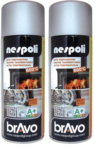 Nespoli Pintura en Spray, Para Altas Temperaturas, Color Plata, 400 ml, Acabado Profesional (Paquete de 2)