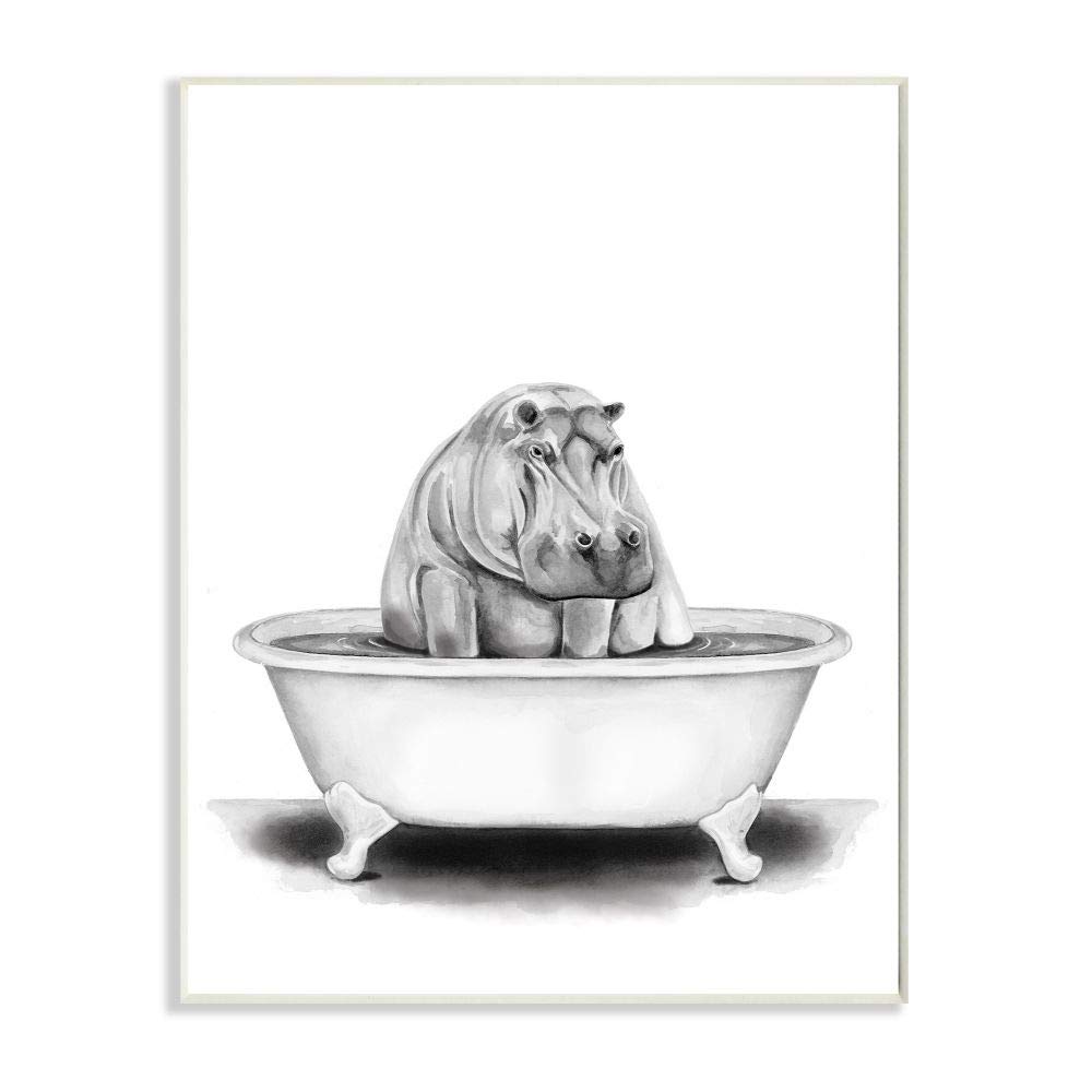 Photo 1 of **Damaged***Stupell Industries Hippo In A Tub Funny Animal Bathroom Drawing, Design by Rachel Neiman Art, 13 x 19, Wall Plaque 13 x 19 Wall Plaque