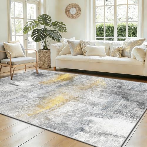 Tapis de salon moderne lavable antidérapant blanc et gris clair