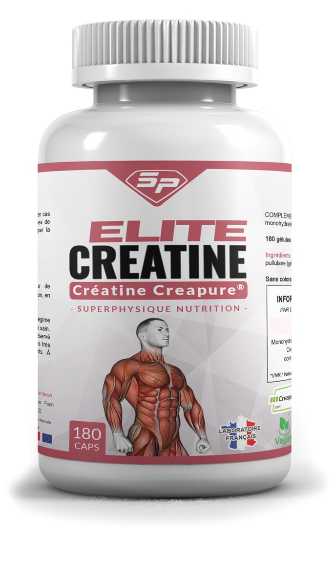 Elite Créatine – 100% Creapure Monohydrate – 180 Gélules Végétales Pullulan – Performance, Force et Puissance Musculaire – Fabriqué en France