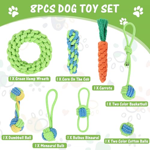 8 Stück Hunde Kauspielzeug Seil, Interaktives Kauspielzeug, Robustes Hundespielzeug, Mehrere Farben Hundespielzeug Knoten Tau, Geflochtene Hundeseile Spielzeug für Welpen Kleine Mittelgroße Hunde