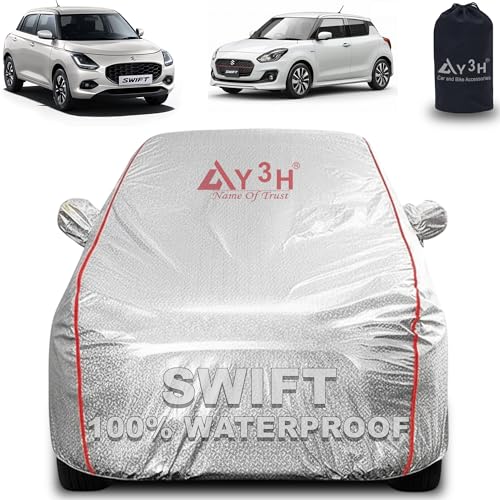 Image of 100% Waterproof Car Cover Compatible with Maruti Suzuki Swift New | All Weather, Dust Proof, UV Protective with Mirror Pocket (Silver Magic)