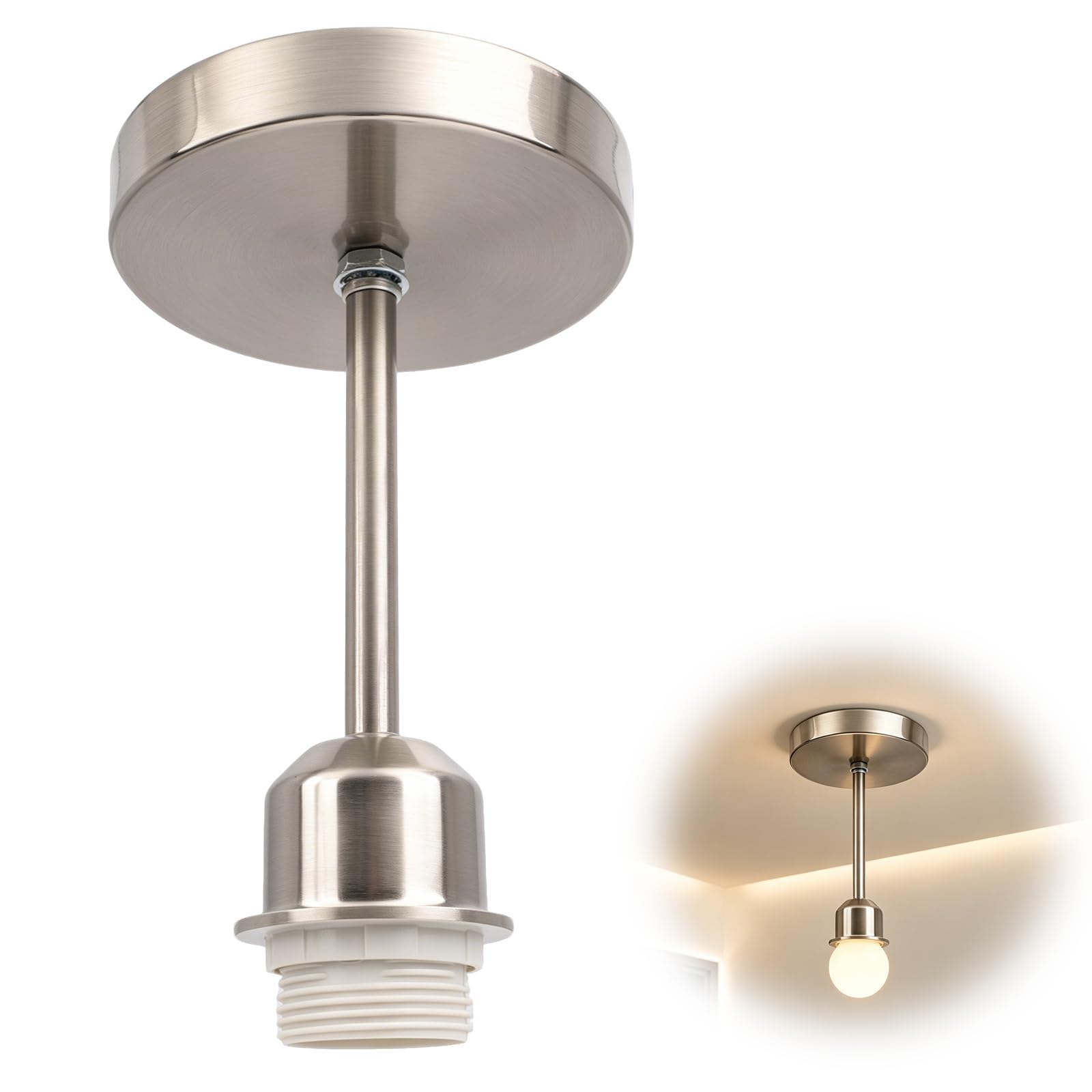 EliphonTowne Ceiling Light Pendant Fitting - E27 Screw Bulb Holder, Pendant Light Fitting with Semi Flush Ceiling Rose Shape for Home Kitchen Hallway Renovation, Suitable for Lamp Shades