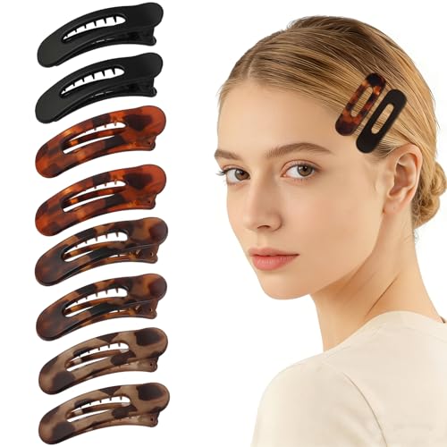 Lahnie Small Flat Hair Clips for Women Girls - 8 Pack Flat Claw Clips for Thin Fine Hair French Duckbill Hair Clips Non-Slip Matte Tortoise Shell Hair Accessories for Daily Wear 3.15x0.9 Inch