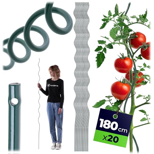 KADAX Tomatenspiralstäbe 180cm x 6mm 20er Set Spiralstäbe aus Stahl mit Kunststoffbeschichtung Tomatenstäbe Rankhilfe für Tomaten & Kletterpflanzen Tomatenstangen
