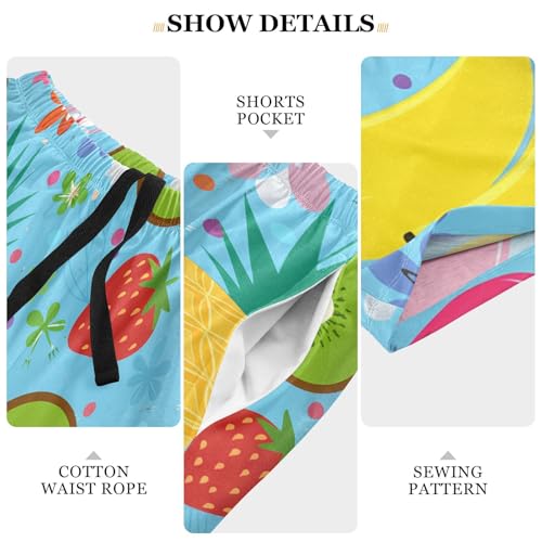 Tropical Fruits Flower Blue Pajama Shorts for Men Lounge Pants Sleep Lounge Pant Mens Pajama Shorts with Pockets, S-XXL4