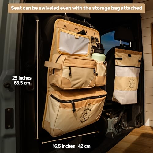 Image of Living in a Bubble Seat back Organizer - Magnetic Toiletry and Cooler Pouch, Cordura Car Backseat Storage with Device Holder & Hooks, Multi-Compartment Utility Bag for Campervans & Family Travel