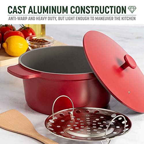 Image of Goodful All-In-One Pot, Multilayer Nonstick, High Performance Cast Dutch Oven With Matching Lid, Roasting Rack And Turner, Made Without PFOA, Dishwasher Safe Cookware, 4.7-Quart, Crimson Red