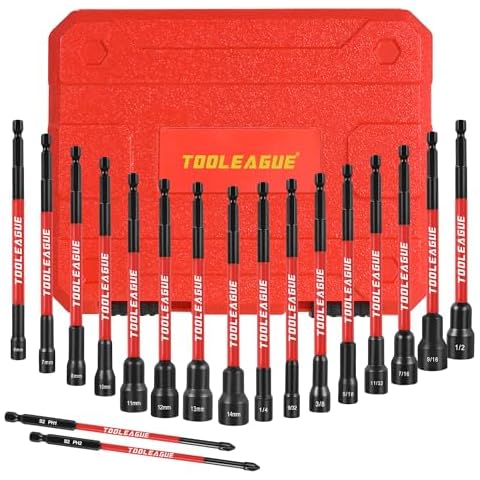 TOOLEAGUE 18Pcs Magnetic Nut Driver Set, Metric and SAE 6 IN Long Shank Nut Driver Bits for Impact Drill,Socket Set with Tool Box Cover