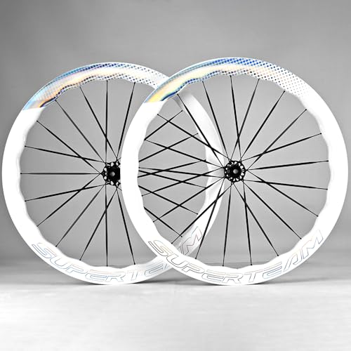Superteamカーボンホイール1ペア　(白と赤) Amazon | Superteamカーボンホイール50mmクリンチャー700cバイク