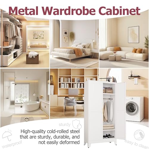 Image of GAIOUS Metal Wardrobe Cabinet with Hanging Rod, Clothing Storage Cabinets