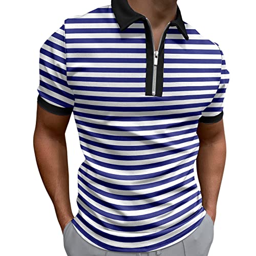 liaddkv Poloshirt voor heren, poloshirt, korte mouwen, revers, business, zomerhemden, basic poloshirts, patchwork, heren, poloshirts, sneldrogend, ademend, sportshirt, M-3XL, blauw, M