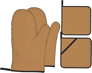 Juego de cuatro piezas para hornear de cocina de color marrón sólido, antiquemaduras y aislamiento térmico para hornear y asar en la cocina