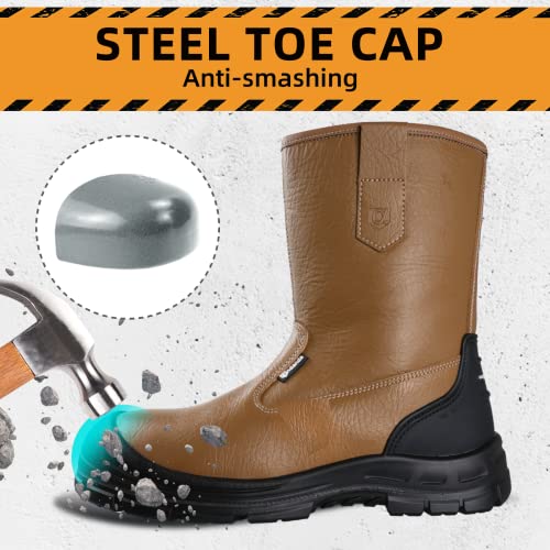 Image of ANDANDA Work Boots for Men, Anti-Smashing /Puncture /Waterproof Steel Toe Boots for Men, Safety Oiled Leather Work Boots, Breathable, Quick Dry