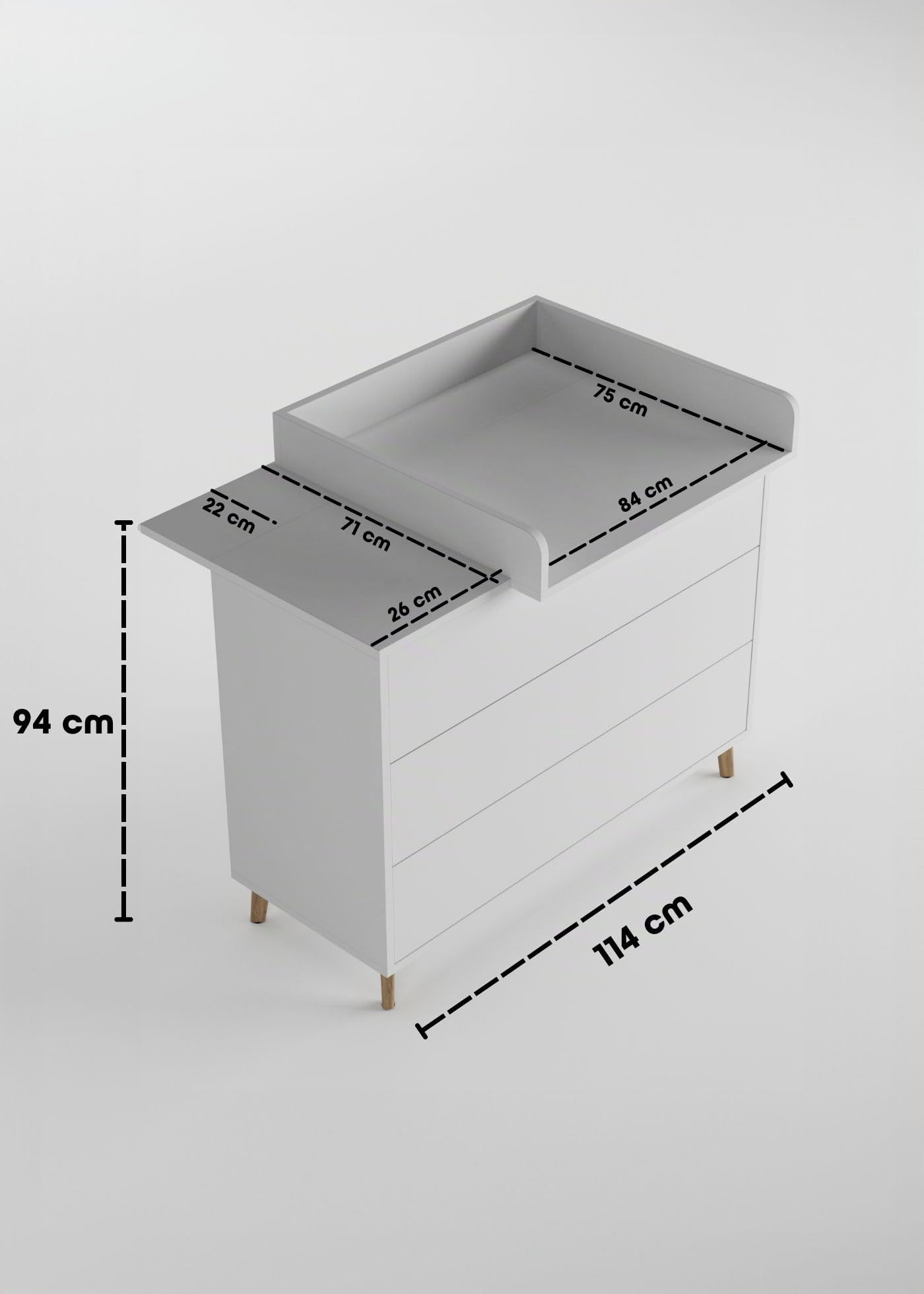 Sämann Wickelkommode EDEN – Push-to-Open, Touch-Close, abnehmbarer Wickelaufsatz & Schubladen mit Fächern (weiß)