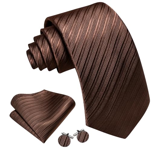 Image of Barry.Wang Tie Sets for Men Silk Stripe Necktie Woven Checkered Handkerchief Cufflinks Formal Business Wedding