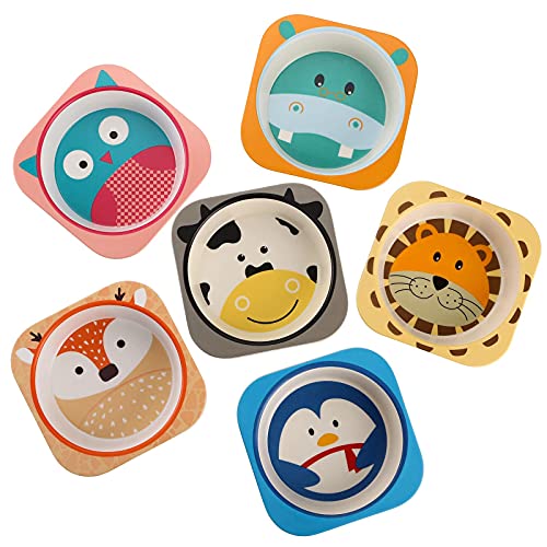 Zeayea 6 Pack Bamboo Kids Bowls, 10 Oz Durable Cartoon Bowls For Children, Bpa Free Cute Snacks Bowls, Square Dinner Tableware For Serving Soup, Cereal, Pasta, Ice Cream, Dishwasher Safe #TOP6
