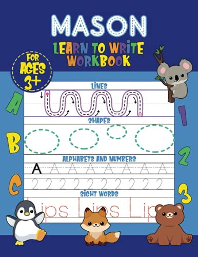 Mason Learn to Write Workbook - Lines, Shapes, Alphabets, Numbers, and Sight Words: Personalized Children Letter Tracing Workbook for Ages 3-5, ... with Colorful Pictures and Example Words image 2