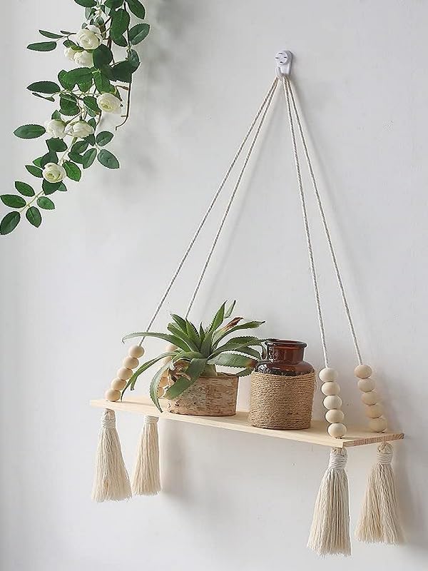 Wagon Brand | Wall Hanging Shelf for Home Décor |2275-56| Boho Decorative Floating Wooden Shelve | Modern Book Rack for Bedroom, Living Room, Off-White, Size 14 x 5 x 24 Inches, 1-Piece (B0CD62LYV9) Amazon Price History, Amazon Price Tracker