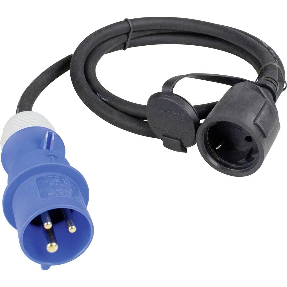 as - Schwabe Camping CEE-Adapterleitung - 1,5 m H07RN-F 3G2,5 - mit CEE-Stecker & Schutzkontaktkupplung mit Klappdeckel - 230V, 16A - für Camping und Outdoor-Einsatz - IP44