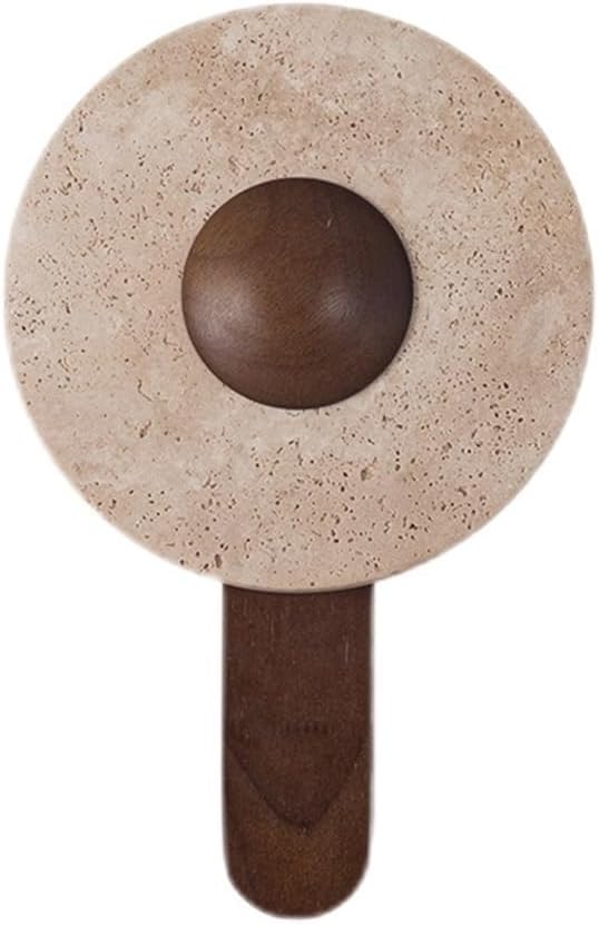 Travertine Wall Sconce,Mid-Century Cream Style LED Wall Light Fixture,Circular Natural Stone&Solid Wood Bedside Lamp,Changing Dimmable Interior Wall Lights for Hallway Bedroom Parlor(Large)
