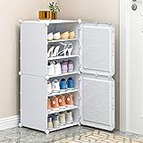 Rack multiuso de 6 niveles - Los estantes de zapatos tienen hasta 12 pares de zapatos, partición intermedia extraíble, eliminan 1 partición para poner botas cortas, eliminar 2 particiones para poner botas