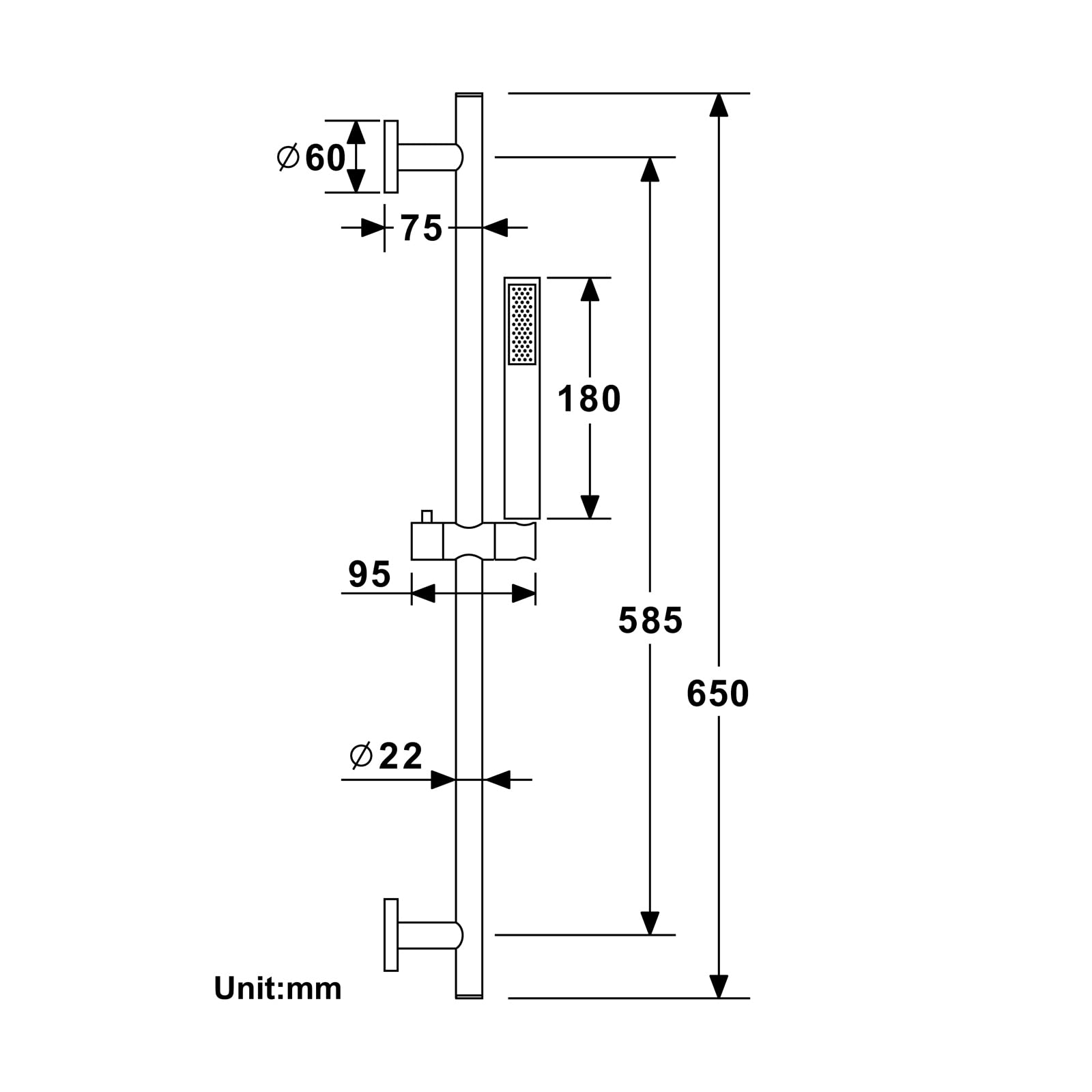 Asta Doccia 65 cm Saliscendi Doccia 304 Acciaio Inox Montaggio a Parete Asta Doccia Saliscendi Completo Regolabile con Doccetta, Tubo 150 cm, Supporto Regolabile,Titanium Gold