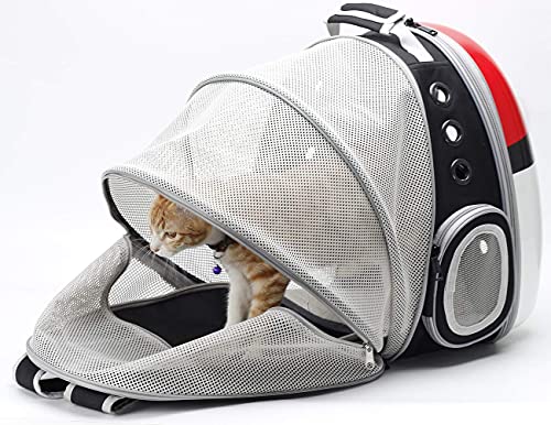 Back Expandable Cat Backpack Carrier, Fit up to 12 lbs, Hard Shell Window Pet Carrier Backpack for C