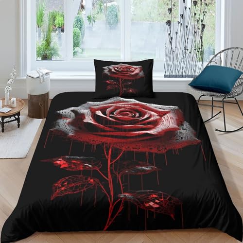 Parure de lit plantes microfibres 3D rouge housse de couette