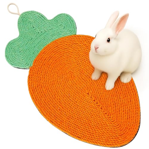 Maasechs Rabbit Scratching Pad Natural Sisal Cat Bunny Scratcher Mats Cute Scratch Rug Claws and Teeth Care for Biting Sleeping Nesting Small Animal Bedding Chew Toys Bed Play Toy(Carrots)