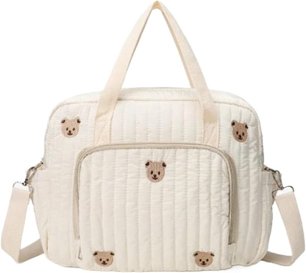 Baby Diaper Bag Cute Bear Flower Embroidery Pattern Mommy Bag(S-Bear)