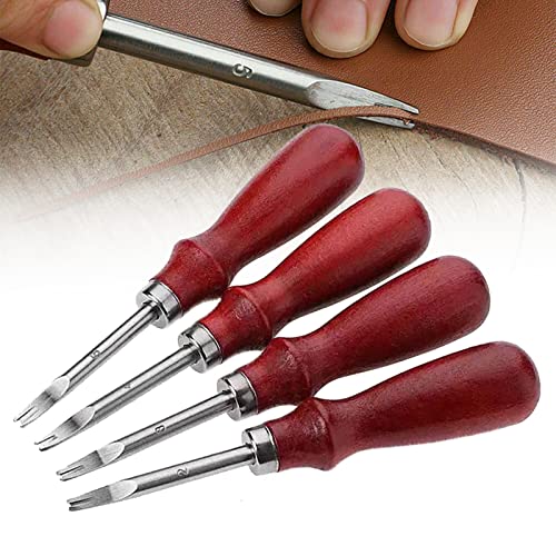 MENAYODA Set di 4 taglierini in pelle, lavorazione della pelle, pelatura dei bordi in pelle, manico in legno, utensili per il taglio della pelle