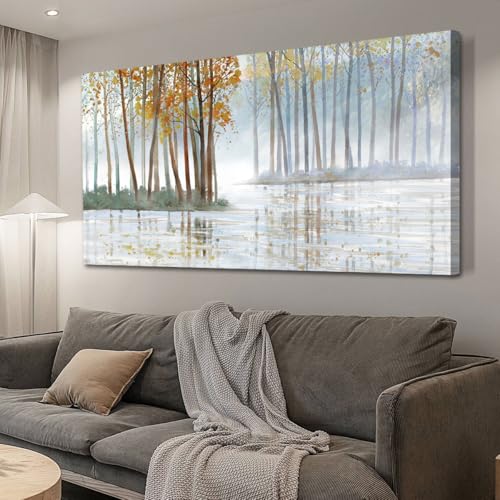 Image of Arjun Birch Trees Wall Art Canvas Forest Landscape Picture Painting, Nature Modern Artwork Large Framed for Living Room Bedroom Home Office Wall Decor 48 inchx24 inch