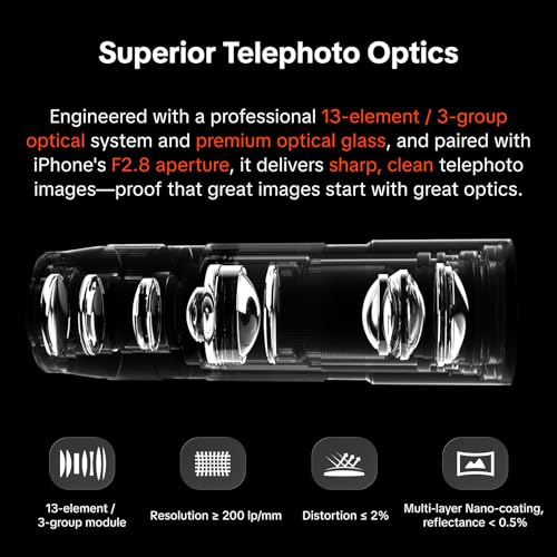 Image of PGYTECH 2X Telephoto Lens for iPhone 16 Pro, 240mm Equivalent Optical Zoom | Used with RetroVa Phone Case, Clip-On Telephoto Extender for RetroVa Case, for Concert Goers & Wildlife Enthusiasts