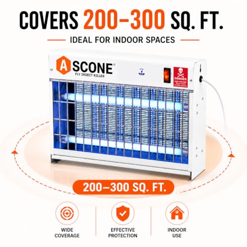 Image of Ascone Flying Insect Killer Machine with 2 UV Tubes | Silent & Chemical-Free Fly Control for Home, Restaurants, Hotels & Offices - White