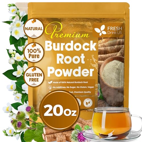Image of FRESHDRINKUS, Premium 20oz Burdock Root Powder, 100% Natural & Pure from Burdock Root, Herbal Tea, No Additives, No Caffeine, Vegan