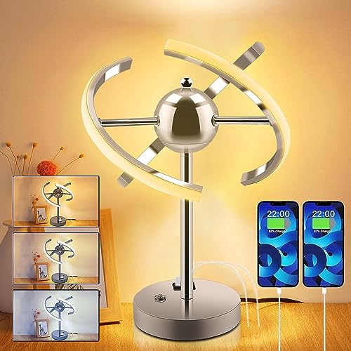 Elinkume Lampada da tavolo a LED Touch Dimming, 3 colori, dimmerabile, con connettori USB C e A, lampada da scrivania a forma di fai da te, adatta per uffici, camere da letto e soggiorno (argento)