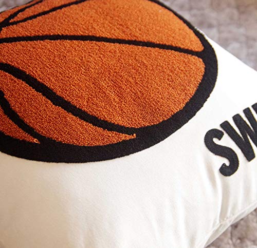 Decopow Embroidered Basketball With Swish Throw Pillow Cover,Square 18 Inches Decorative Canvas Pillow Cover With Swish Pattern,Cover Only (Swish) #TOP2