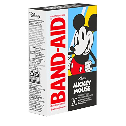 Image of Band-Aid Brand Adhesive Bandages for Minor Cuts & Scrapes, Wound Care Featuring Disney's Mickey Mouse, Fun Bandages for Kids and Toddlers, Assorted Sizes, 20 Count (Pack of 2)