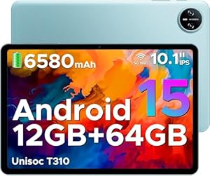 DOOGEE Tab A9 Android 15 Tablet 10 Inch(2025), Unisoc T310 Android Tablets 12GB RAM 64GB ROM(TF 2TB), 6580 mAh Battery, 5G WiFi|Dual Speaker|8MP AI Camera|Type-C|GMS|Bluetooth... ID|3.5mm Jack-Blue