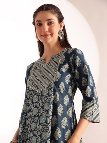 Image of Vbuyz Women's Floral Print A-Line Cotton Stitched Kurta