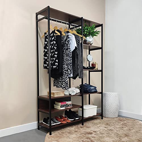 Estante Arara Closet para Roupas, Livros e Calçados com Estrutura de Ferro, Prateleiras e Cabideiro