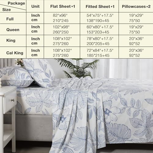Image of Gray-Blue Floral Percale Sheets California King Hawaii Print, 4Pcs | Deep Pocket Light Beige 100% Cotton Toile Sheet Set, Neutral Flower Leaf Bed Sheets, Shabby Chic Bedding, Tropical Pattern