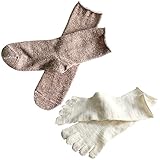 [ヒオリエ] 日本製 冷えとり靴下 内絹外ウール ソックス 2足セット 5本指＋カバーソックス 杢モカ シルク