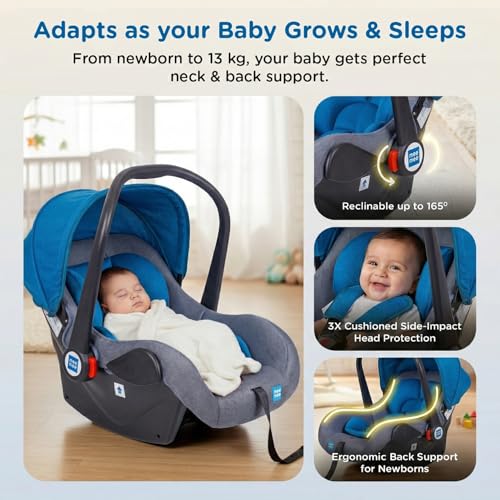 Image of Mee Mee 4-in-1 Infant /Baby Car Seat & Carry Cot with Canopy, Convertible to Car seat, Rocking Chair, Carry Cot & Feeding Chair, 0 to 15 Months | Weight Capacity Upto 13 Kg (Acid Blue)