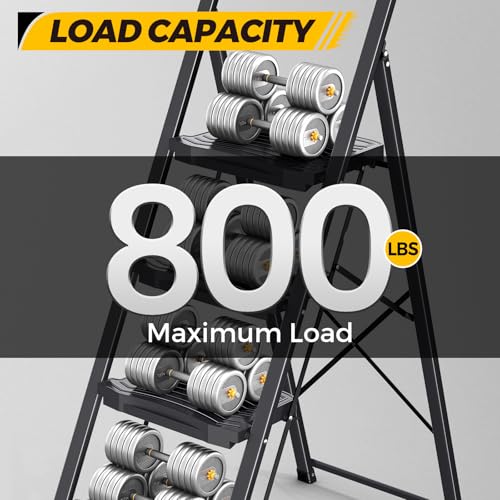 KINGRACK 4 Step Ladder, Folding Step Stool with Wide Anti-Slip Pedal and Handrails, Portable Lightwight Household Ladder, 800LBS Sturdy Steel Ladder, for Your Kitchen, Pantry, Closets, Office Use - Image 4