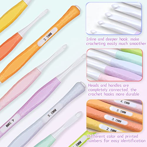 Image of Katech 8 Pcs Inline Crochet Hooks Set, Ergonomic Non Slip Crochet Hook for Crocheting Beginners, Soft Grip Crochet Hooks for Arthritic Hands, Extra Deep Hook Crochet Needles 2.5mm-6mm(C-J)