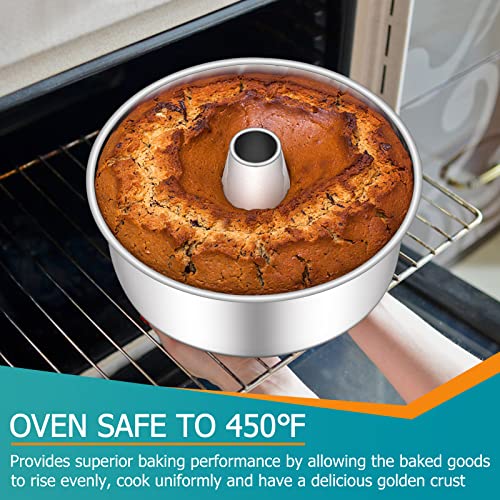 Image of E-far Angel Food Cake Pan, 10-Inch Stainless Steel Tube Pan for Baking Pound Chiffon Cake, One-piece Design & Non-toxic, Dishwasher Safe