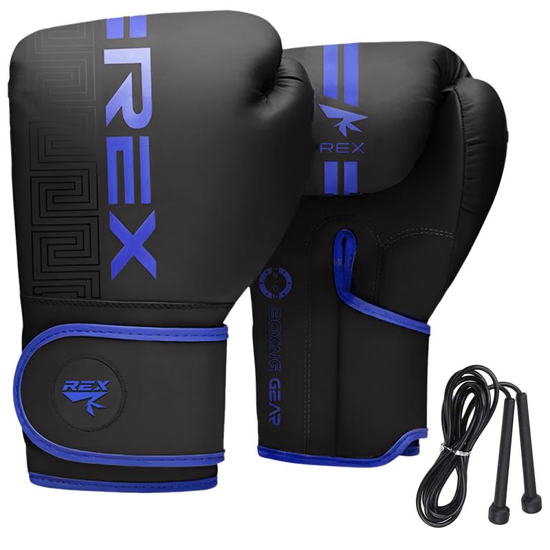 Boxing Gloves for Men & Women Professional Training & Sparring Gloves with Free Skipping Rope for Boxing, Kickboxing, Muay Thai MMA PU Leather Wrist Support Multiple Sizes (Blue/Black, 16oz)