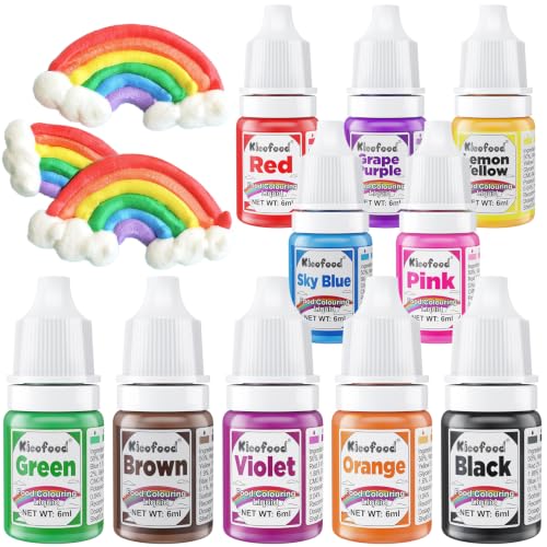 Food Colouring - 10 Colours Liquid Food Colouring Set High Concentrated Food Dye for Baking Macarons Fondant Cake Decorating Kit - 6ml/bottle